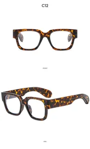 Detailansicht der modischen Schildpatt-Viereckbrille, Vintage dicker Rahmen für den Alltag.