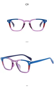 Fashion square anti-blue light glasses with trendy color block design for daily wear.