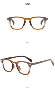 Retro square anti-blue light glasses for men and women, stylish color-blocked acetate frame.