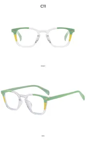 Fashion square anti-blue light glasses with trendy green yellow color block frame.