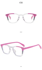 Fashion square color blocked anti blue light glasses stylish transparent pink frame