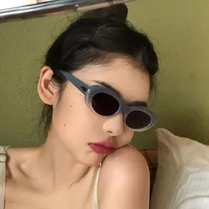 French Vintage Oval Sunglasses For Women PC Frame AC Lens UV400 Sun Protection Colorful Gradient Jelly Color Eyewear Fashion Decorative Glasses