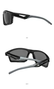 Outdoor sports sunglasses with black frame and grey temples, windproof and UV protection.