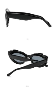 Occhiali da sole alla moda neri e irregolari per viaggi, stile molto trendy e cool.