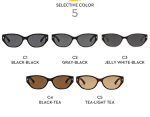 Vue detaillee de lunettes de soleil retro chat pour femmes avec cinq options de couleur.