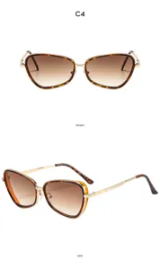 Gafas de sol cuadradas de ojo de gato de metal con lentes degradadas, estilo UV.