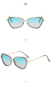Gafas de sol cat-eye cuadradas de metal elegantes con lentes degradadas para la moda al aire libre.