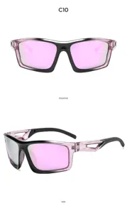 Outdoor sports sunglasses for men and women, windproof ski glasses with pink reflective lenses.