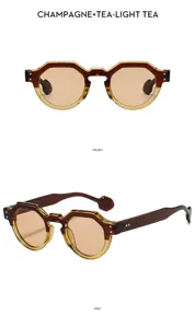 Vintage polygon sunglasses for men and women, champagne and tea gradient lenses, UV400.