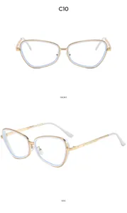 Gafas de ojo de gato montura metálica lentes transparentes accesorio de moda para mujer