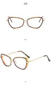 Gafas de ojo de gato elegantes con montura de metal y diseño de carey para uso diario.