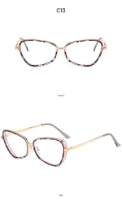 Gafas de ojo de gato de metal de moda con diseño de borde estampado rosa para mujer.