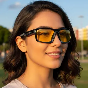 Trendy outdoor sports sunglasses with yellow lenses for men and women UV protection eyewear.