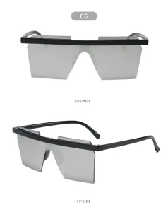 Occhiali da sole da donna alla moda in un pezzo, stile streetwear europeo di tendenza chic.