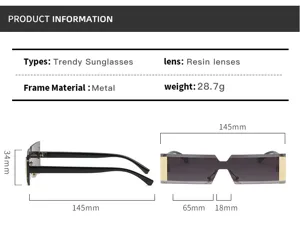 Vue détail de lunettes de soleil sans monture, cadre en métal, verres résine, 28.7g.