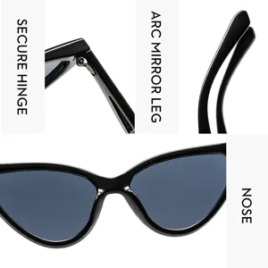 Nahaufnahme von Scharnier und Bügel der Cat-Eye Sonnenbrille mit stilvollem Design.