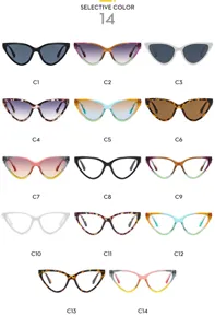 Modische Damen Katzenaugen Sonnenbrille und klare Brillenfassungen mit 14 bunten Farboptionen.