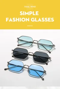 Occhiali da sole poligono in metallo, stile semplice e trendy, perfetti per la guida.
