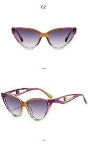 Modische Damen Cat-Eye Sonnenbrille mit Farbverlauf und edlen Perlen an den Buegeln fuer Sommer.