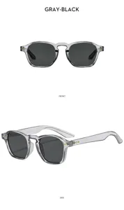 Gafas de sol transparentes en gris y negro con detalles de remaches y lentes oscuras.