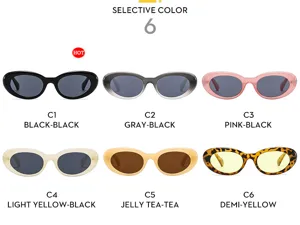 Detailed view of retro oval sunglasses featuring multiple stylish color variants for women.