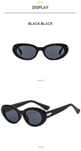 Classic black oval retro sunglasses for women with elegant temple metal detail design.