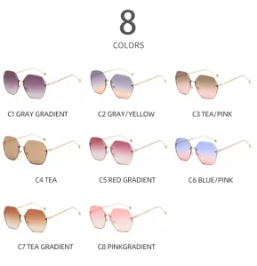 Mujeres gafas de sol sin montura poligonal degradado moda metal UV400 elegante cool