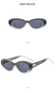 Retro oval sunglasses with gradient gray black frame and stylish side metal detail chic eyewear