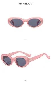 Pink oval sunglasses with dark lenses, retro thick frame design for women fashion.
