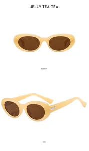 Women vintage chunky oval sunglasses retro chic beige frame brown lenses stylish eyewear