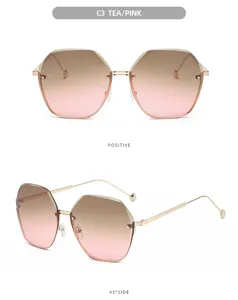 Vista detallada de gafas de sol poligonales degradadas de moda con montura metálica fina.