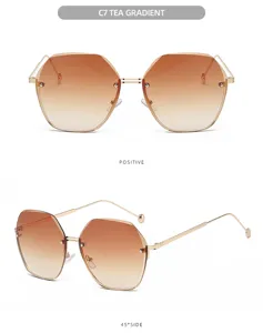 Mujer elegantes gafas de sol degradadas de gran tamaño con montura metálica, UV400.