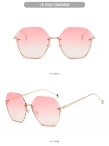 Gafas de sol sin montura con degradado rosa para mujer, moda estilo polígono protección UV.