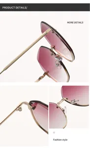 Primer plano detallado de las gafas de sol sin montura con bisagras metálicas finas.