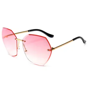 Fashion Rimless Polygon Sunglasses For Women Metal Frame UV400 Protection Gradient Lenses Individual Trend Sunglasses