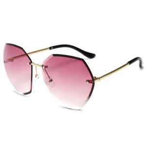 Chic polygonal rimless gradient sunglasses for women, UV400 protection stylish eyewear.