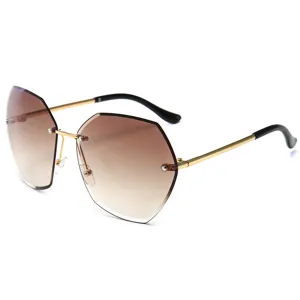 Women rimless polygon sunglasses gradient brown UV protection fashion eyewear main view