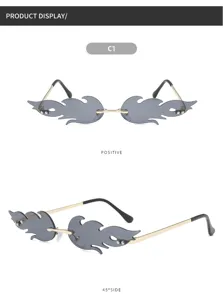 Trendy rimless flame sunglasses for women, chic colorful small frame sun glasses for daily wear.
