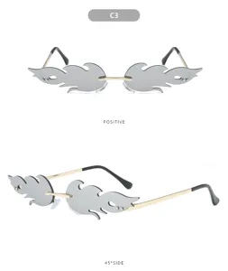 Trendy rimless flame sunglasses featuring colorful lenses and stylish metal temples.