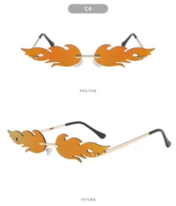 Trendy rimless flame sunglasses for women, fashion small frame colored sun glasses details.