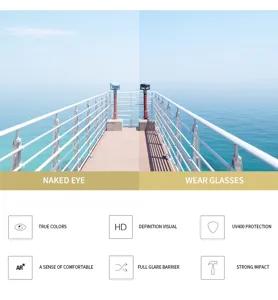 Vista detallada de gafas de sol polarizadas con protección UV400 y barrera antirreflejos.