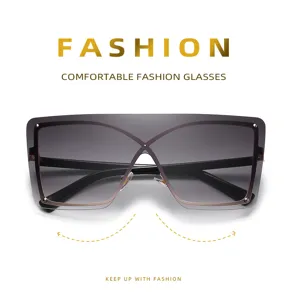 Gafas de sol tipo máscara oversize sin montura con elegantes lentes degradadas de moda.