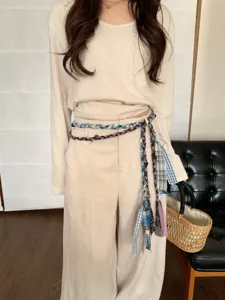 Retro bohemian braided waist belt for women, ethnic tassel waist chain for dresses and jeans.