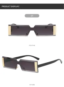 Lunettes de soleil sans monture tendance avec détails dorés et verres dégradés foncés.