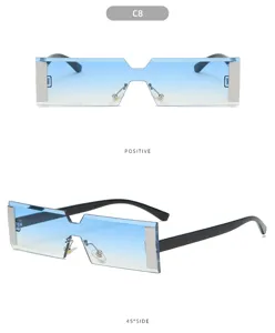 Lunettes de soleil monobloc sans monture tendance carrées dégradé bleu rue lunetterie