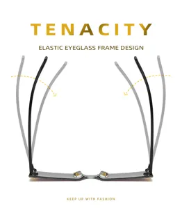 Gros plan de lunettes de soleil sans monture noires montrant des branches elastiques et carrees.