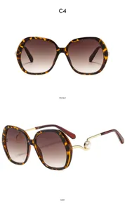 Women's large frame sunglasses with elegant pearl and tortoiseshell design for summer fashion.