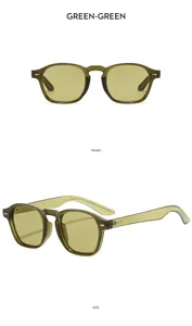 Elegantes gafas de sol de acetato verde oliva retro con montura cuadrada y remaches unicos.