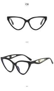 Modische Damen Cat Eye Brille mit Perle und hohlem Bugel schicker schwarzer Rahmen