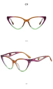 Detailansicht stilvoller modischer Katzenaugen-Brille für Damen mit hohlen Bügeln.